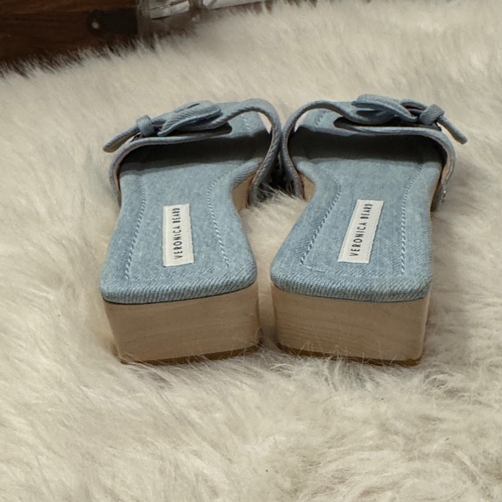 Veronica Beard Denim Mules with Wooden Heel Clog Slide Sandals Size 7 NWOT. - Picture 6 of 10